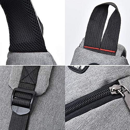 Sling Rucksack Männer Frauen, Große Kapazität, Nachtreflektor, Kopfhörerloch Design, Mehrzweck Crossbody Schulterrucksack, Diebstahlsicherer, Campus Rucksack für Radfahren im Freien (Grau)