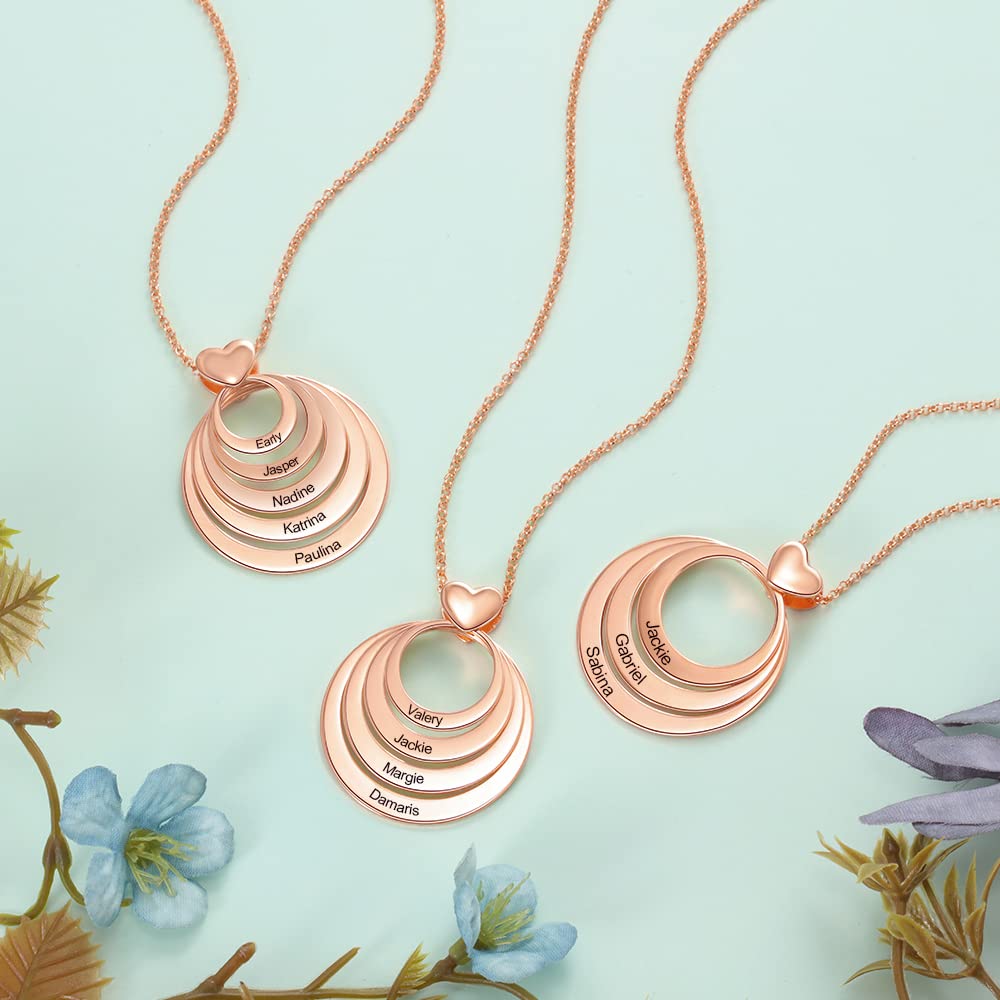 kaululu Collana Donna Cuore Personalizzata 1-5 Famiglia BFF Bambino Nome Ciondolo con Nomi Graver Gioielli Personalizzati per Mamma (4 Names Oro Rosa)
