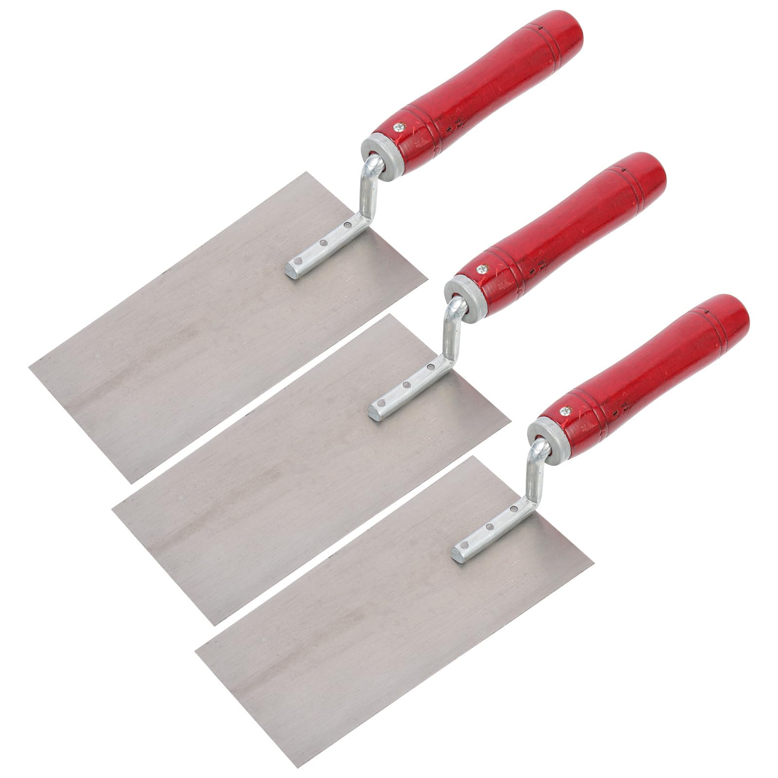 Healeved Lot de 3 Truelles à Plâtre en Acier Inoxydable Manche en Bois Rouge Spatules de Construction Coupe-Mastic Grosse Taille Outil Professionnel pour Maçonnerie et Pose de Carreaux
