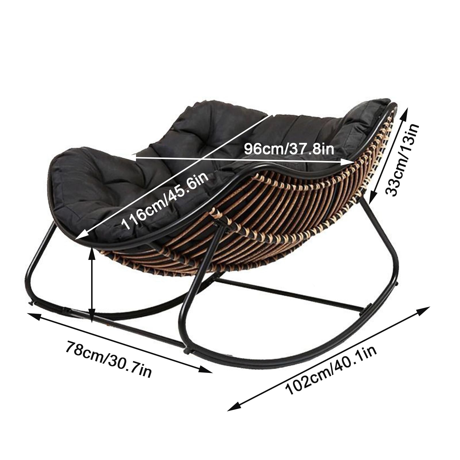 AuraFurn Schaukelstuhl Rattan Optik | Extra Großer Relaxsessel Mit Dickem Kissen Bis 140kg