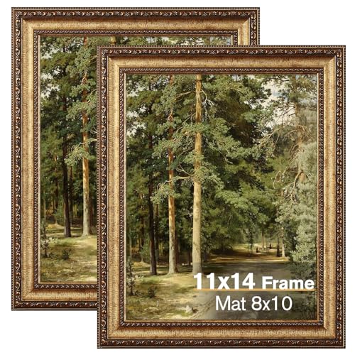 Splinterix 11x14 �S�[���h�ʐ^�t���[�� 2�p�b�N �ǂ܂��͑��f�B�X�v���C�p�̉؂₩�ȃr���e�[�W�ʐ^�t���[�� 11 x 14 �t�H�g�t���[�� �S�[���h �{���̃K���X�t�� �f�B�X�v���C�|�X�^�[ 8x10�C���` �}�b�g�t�� �܂��� 11x14�C