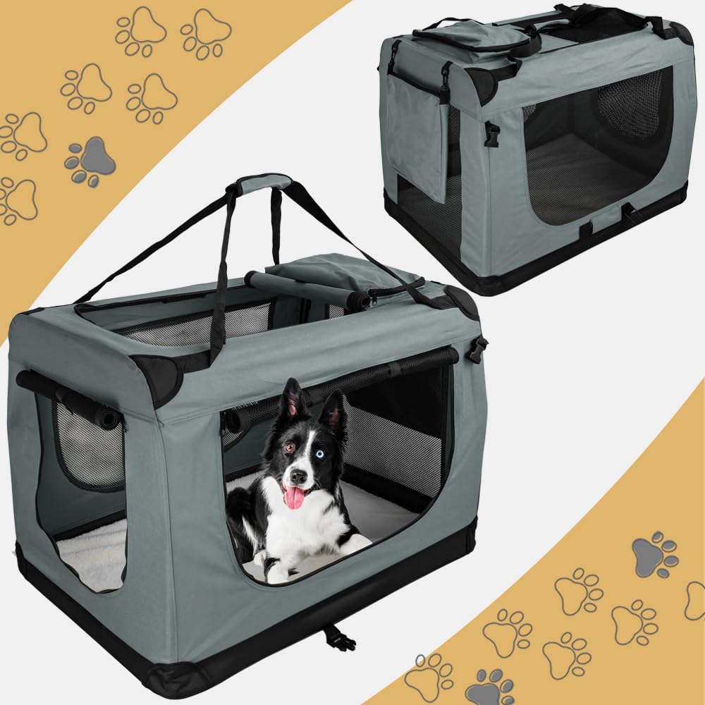Faltbare Hundebox Transporttasche Transportbox Auto für Katze Hunde Große Kleine Box Bag Bed Decke Klein Auto Transport 7 Größen Taschen Fünf Farben Petigi (Grau, XL (82 x 57 x 58 cm)) - 2