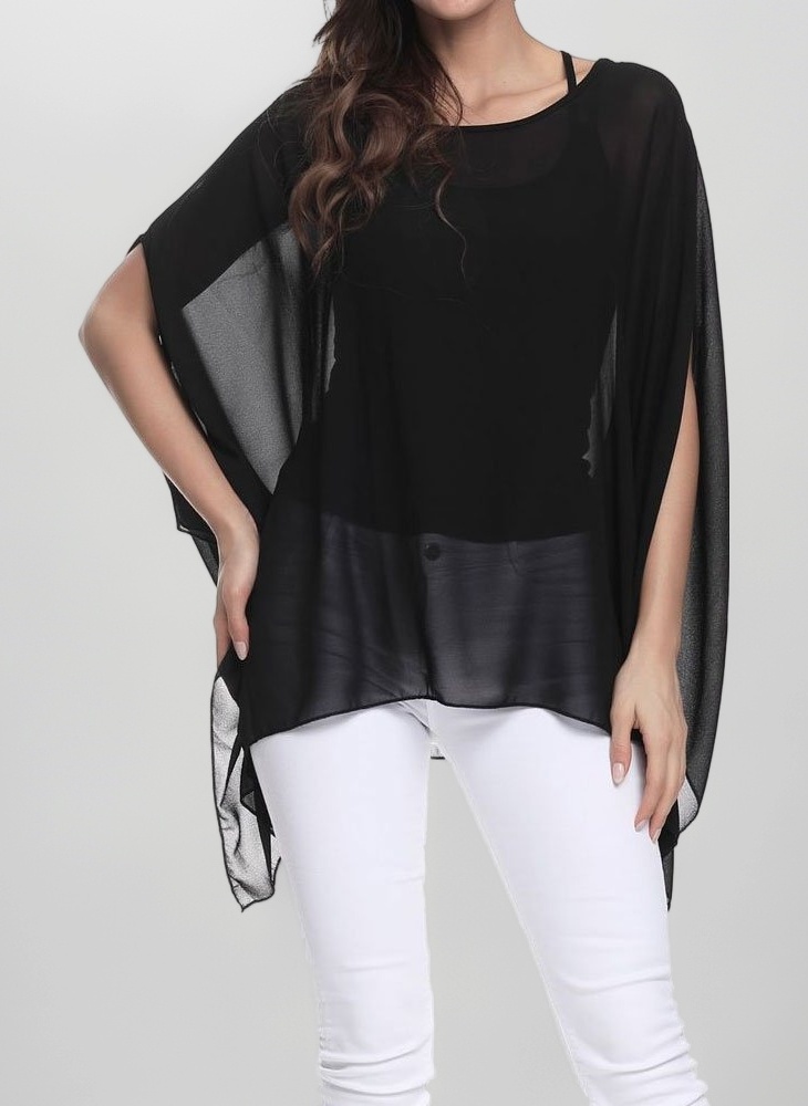 Women's Loose Batwing Dolman Sleeve Sheer Chiffon Blouse Shirt Pullover Tunic Tops