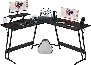 Homall L Shaped Gaming Desk Computer Corner Desk PC Gaming Desk Table with Large Monitor Riser Stand for Home Office Sturdy Writing Workstation (Classical Black, 51 Inch)