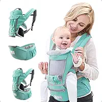 AIEBAO Bolsa Canguru, Ergonômica, 12 Posições, 3 Em 1, 3 Bolsos Externos, Bebês 0 a 36 Meses, Capacidade 0 a 36 quilos, Poliéster Algodão e Isopor, Verde.