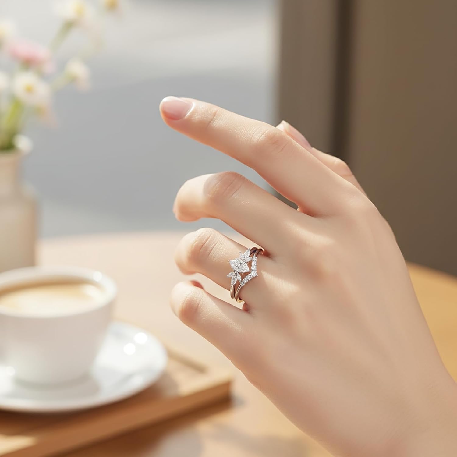 1-4 Carat Marquise Cut Moissanite Wedding Ring Set 10K 14K 18K White/Rose/Yellow Gold Marquise Cut Cluster Ring Set Promise Anniversary Ring Set for Women