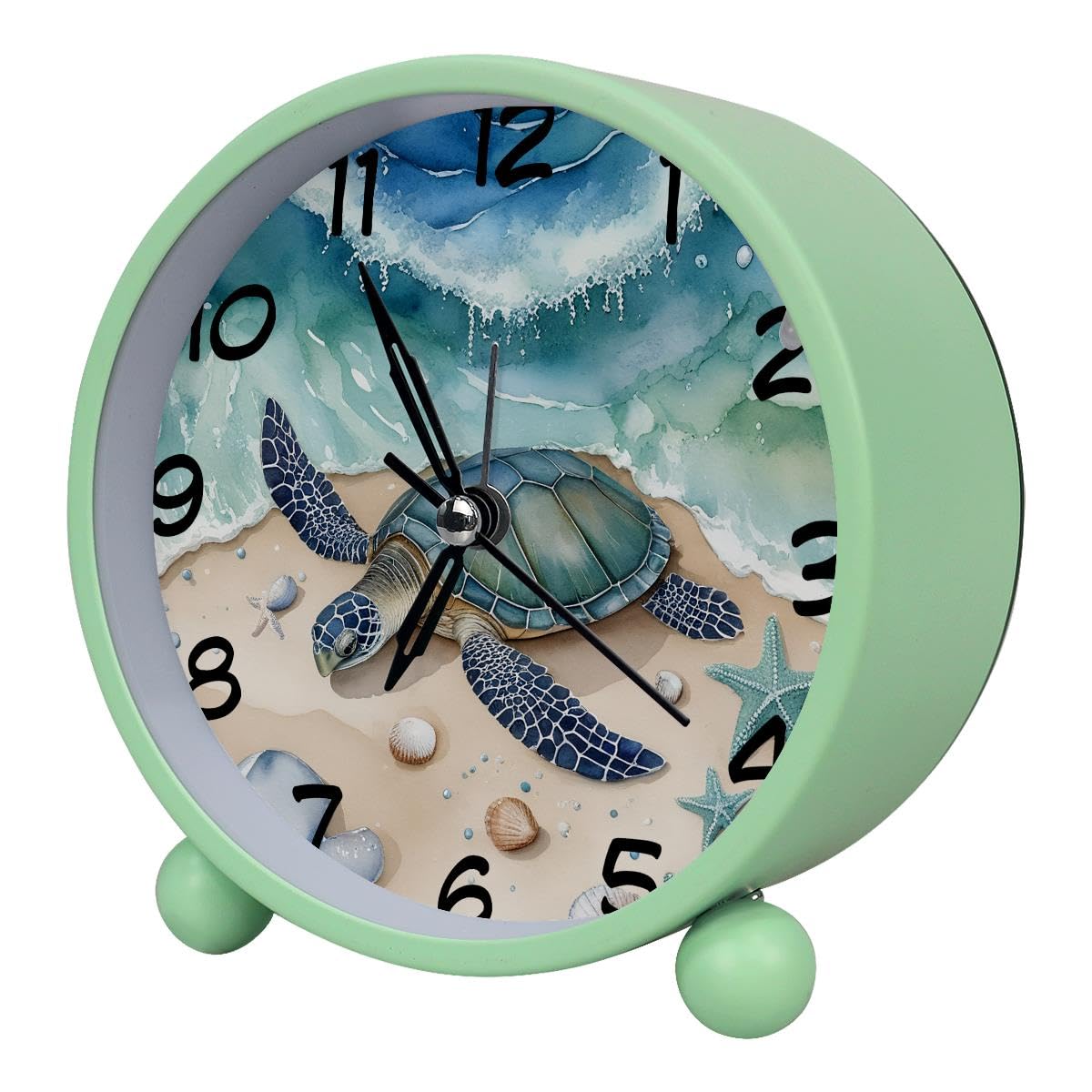 Luoweisi Analog Alarm Clock Beach Turtle Starfish, Silent Non-Ticking with Night Light, Battery Operated, Round Desk Alarm Clock for Office, Bedroom, Elderly, Adults, Children, Student Gifts