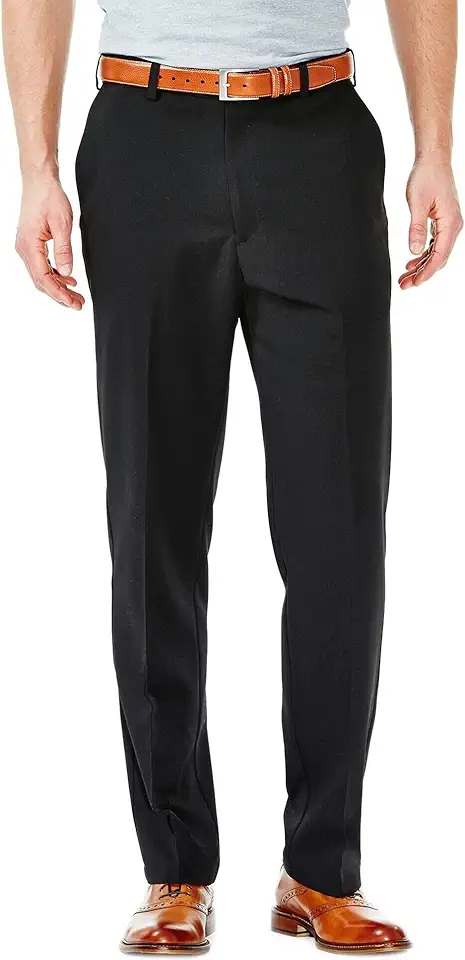 Haggar Men's Cool 18 Classic Fit Flat Front Hidden Expandable Waistband Casual Pant
