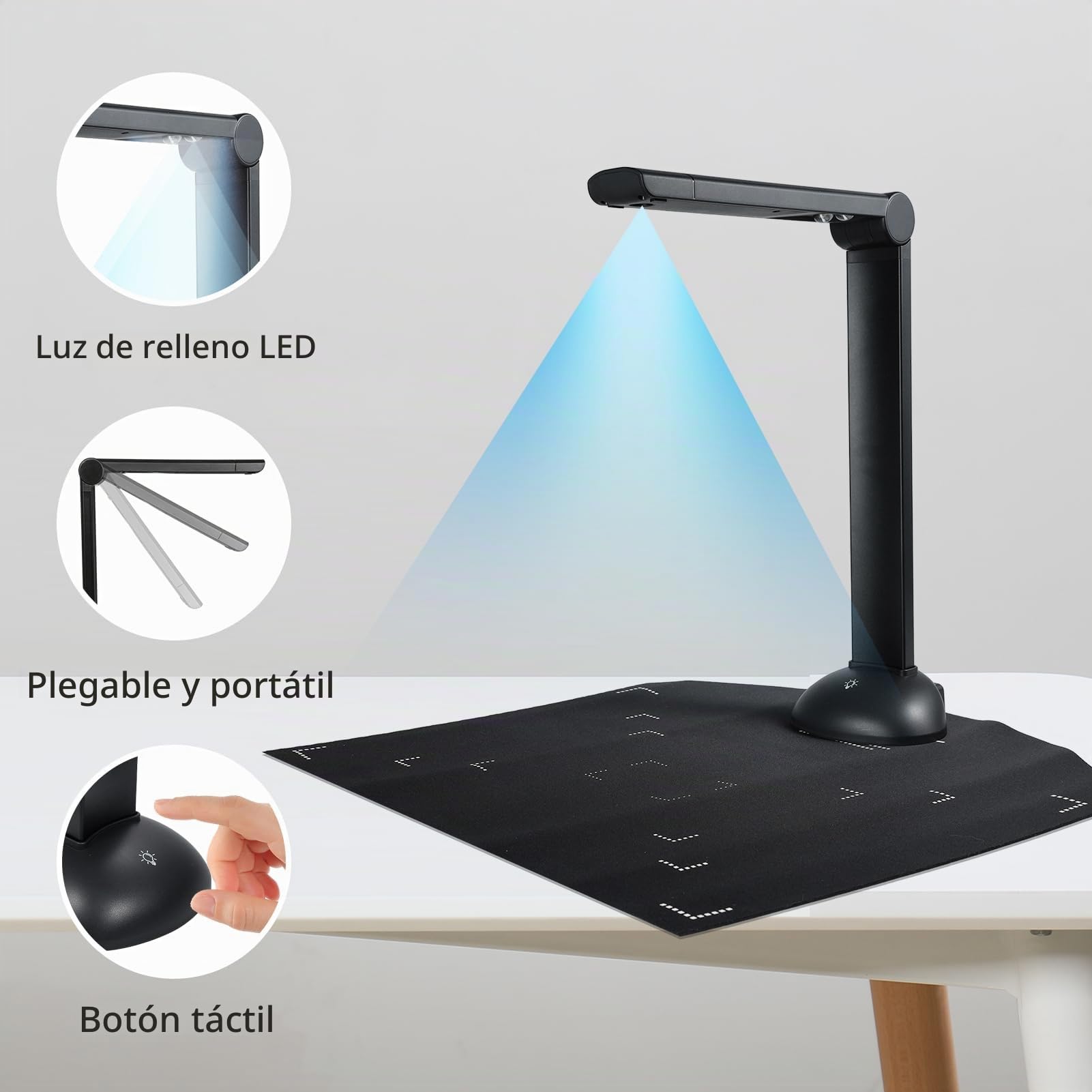 Escáner de libros con cámara de documentos A3 A4 con luz de relleno LED HD 16 Mega-píxeles Soporte de escaneo de alta velocidad Software OCR multilingüe Puerto USB compatible con