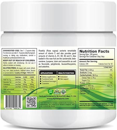 Miniatura 6 de MYVIDAPURE Polvo de rosa mosqueta con vitamina C pura y cruda superalimento, 4.23 onzas, 4.23 oz para batidos, bebidas, yogures, postres,