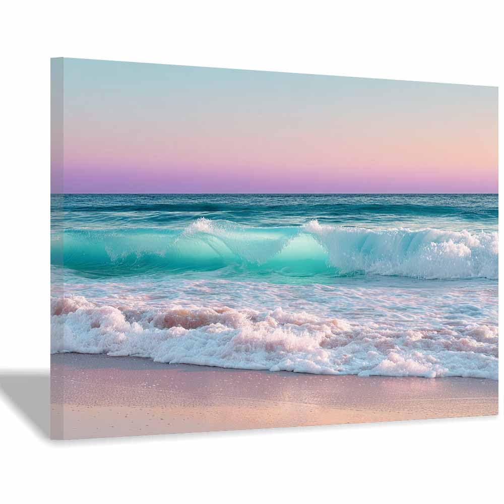 PUQAAEO Canvas Wall Art Decor, Pastel Ocean Waves Viewss Landscape Canvas Wall Art, Painting Prints, Bedroom Bathroom Office Decor,(Multicolor)-60x90cm Framed