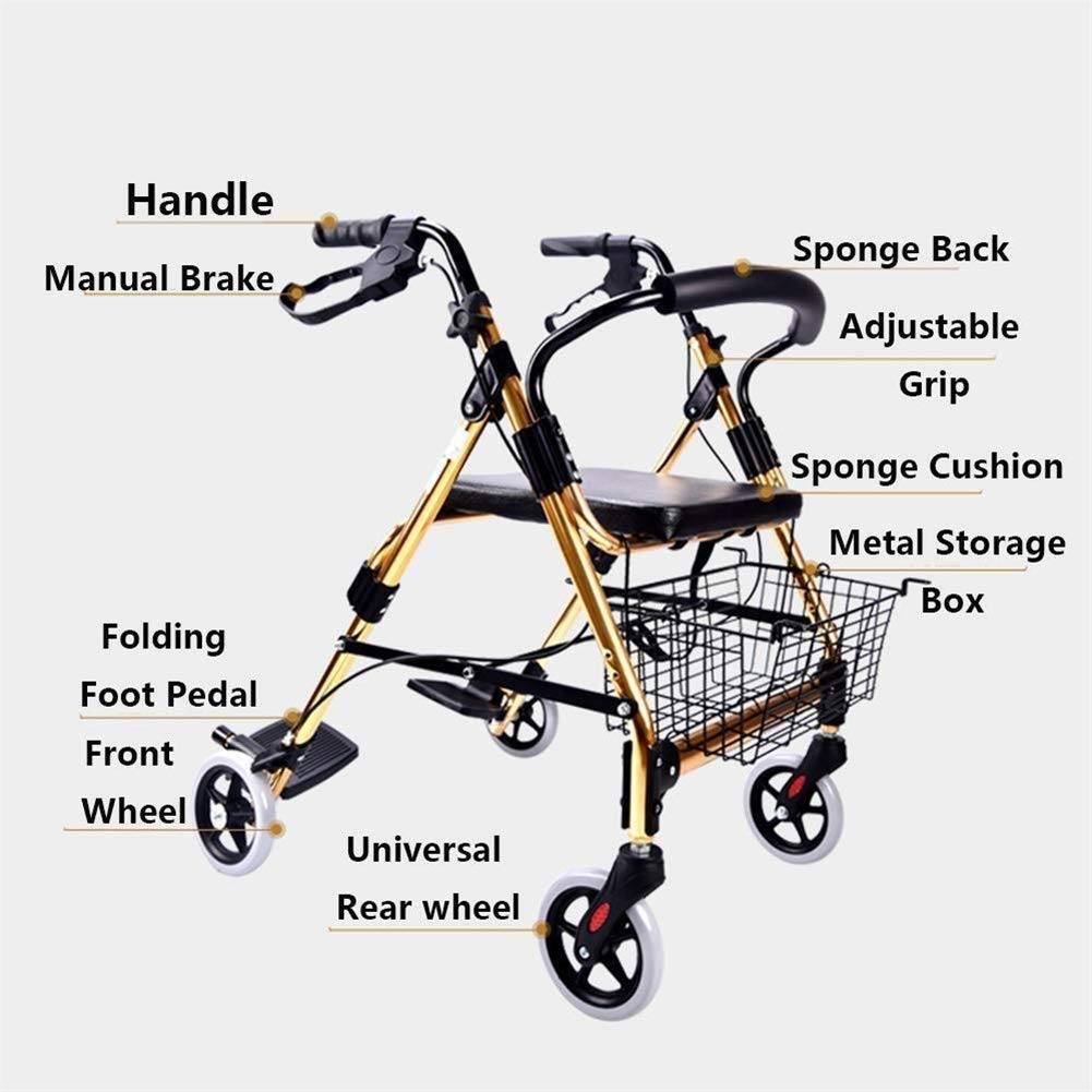 Rollator mit 4 Rädern, gepolstertem Sitz, feststellbaren Bremsen, ergonomischen Griffen und Einkaufskorb, für ältere Menschen mit eingeschränkter Mobilität