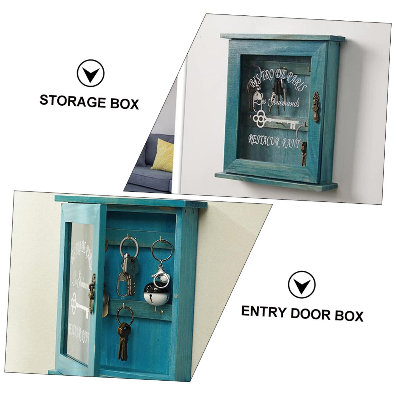EXCEART 1 Caja Caja de Almacenamiento de Llaves Ganchos para gabinetes de Cocina Llavero rústico para Pared decoración compartimientos de almacenaje Adorno de la Puerta de Entrada Familiar