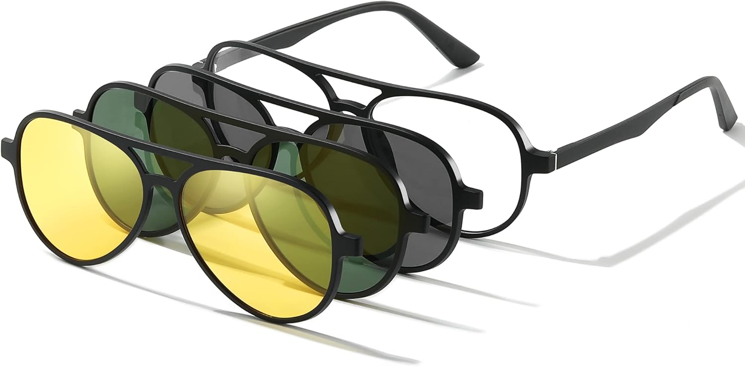 Aviator Polarized Magnetic Clip on Sunglasses for Eyeglasses Men UV Protection Anti Glare Driving Retro Glasses 3Pcs