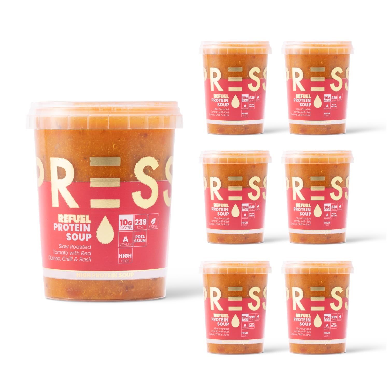 PRESS Healthfoods | 6 x 485g Refuel Soups, Slow Roasted Tomato, Quinoa and Basil Protein