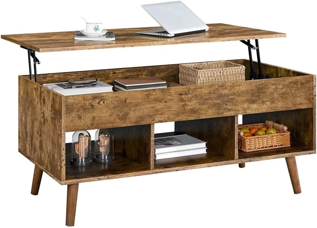 Wooden Lift-Top Coffee Table Rustic Brown Living Room Table Tea Table Center Table for Living Room