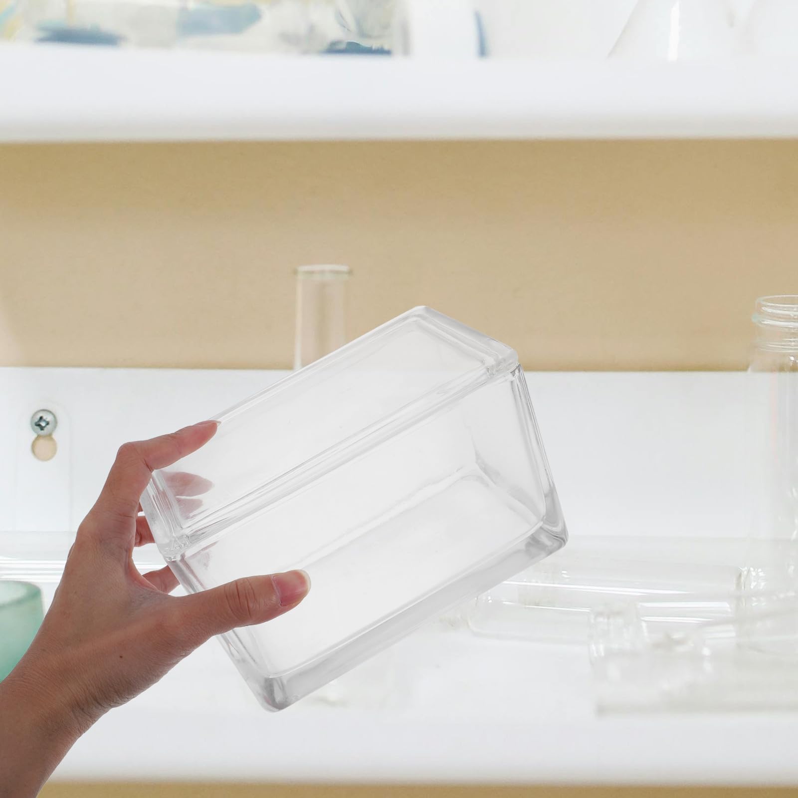 Estuche para Tinción de Vidrio 60 Cuadrado, Material Vidrio Transparente, Uso Vertical y Horizontal, Accesorio para Laboratorio Científico, Caja para Diapositivas Pequeña