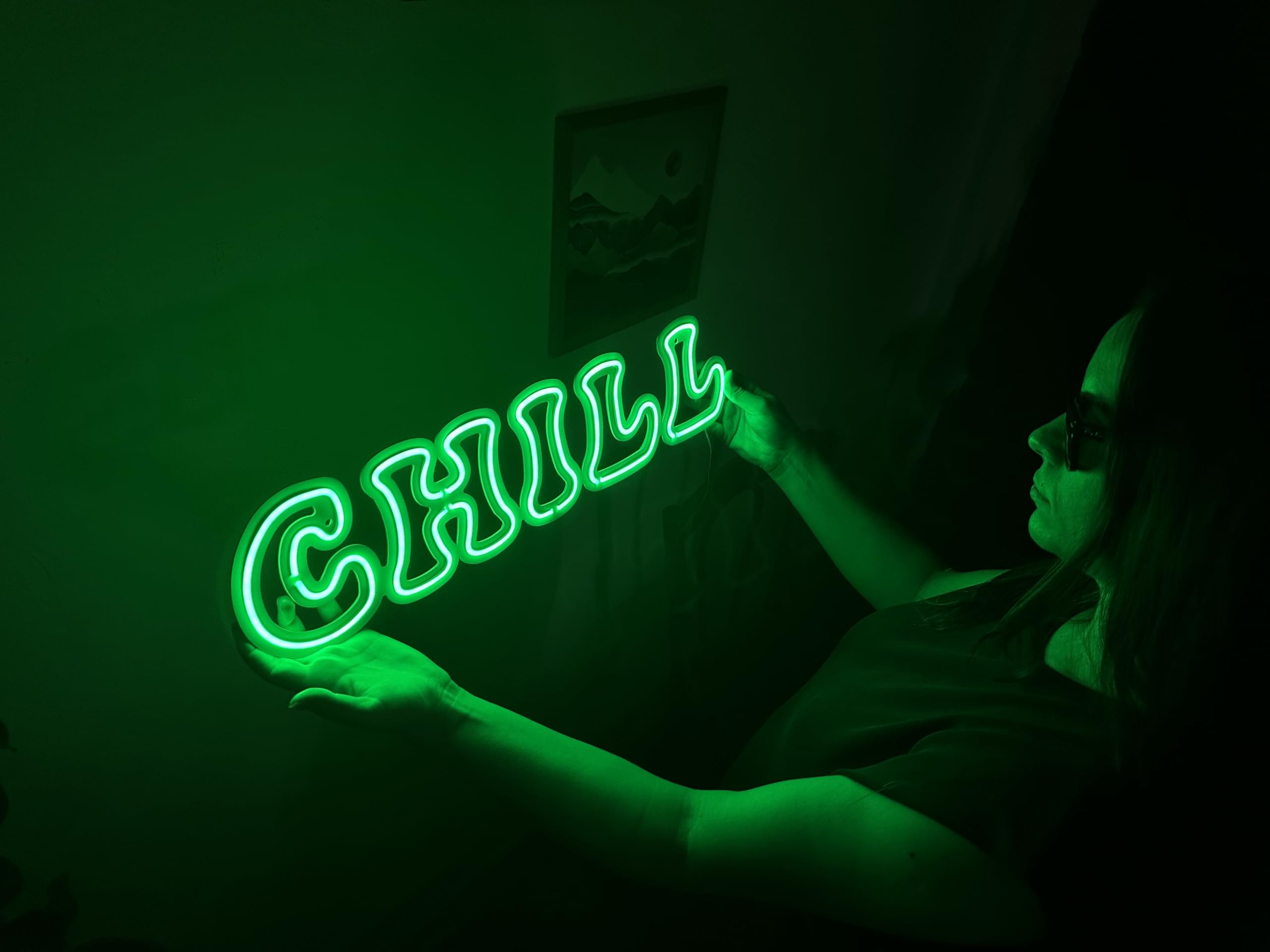 Chill - Letrero de pared de metal de neón, decoración de pared de neón, letrero de pared relajante para oficina en casa (sin control remoto)