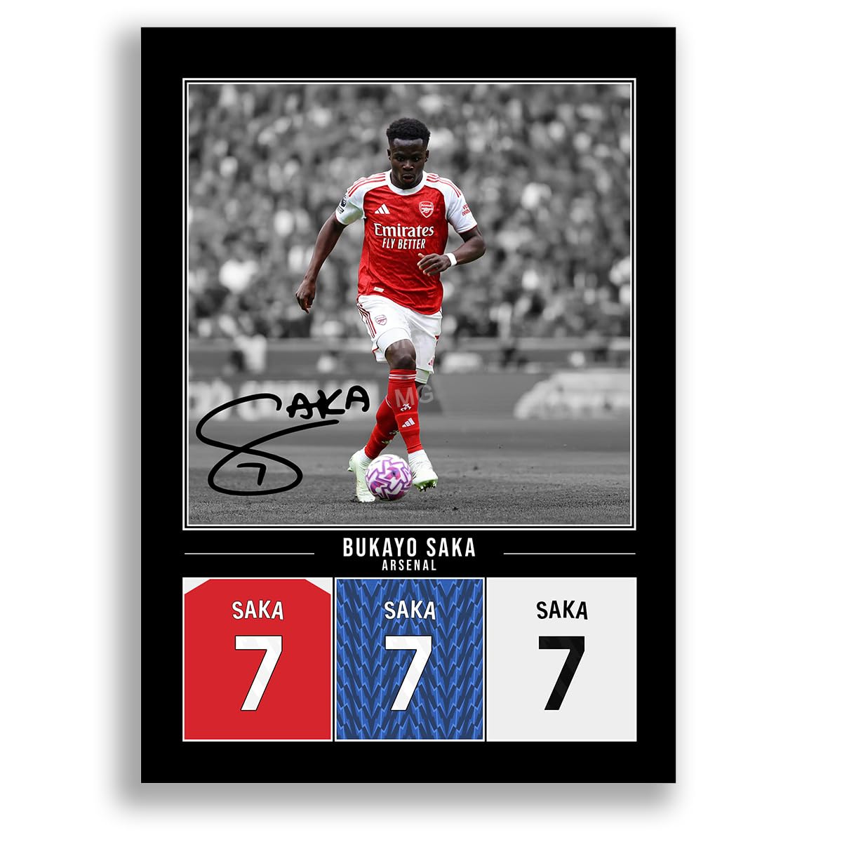 Bukayo Saka Arsenal Signed Photo Poster Print Picture Display Framed Autograph Memorabilia for Football Fans Gift England (A3 Poster Only Black)