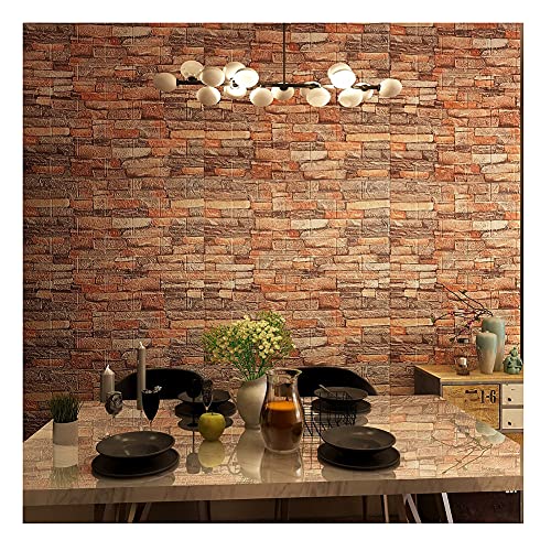 XiinxiGo Stickers Muraux 3D Brique, Papier Peint Briques 3D, DIY Auto-Adhésif Autocollants pour Maison Chambre, Salon et Cuisine,Rouge 1,4Pièce(35 * 38 CM *8MM)