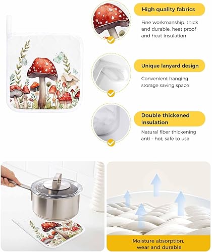 Miniatura 2 de 3 Packs Mushrooms Pot Holders Sets for Kitchen,Oven Pan Plate Bowl Pads Heat Proof Mat with Hanging Loop,Thick Terry Cloth Potholders Soft Grip for