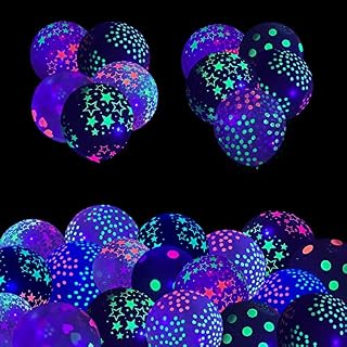 Noewmub 50 Pieces Neon Balloons Neon Party Decorations, 30 cm Fluorescent Latex Balloons, Glow in the Dark Balloons for Black Light, Wedding Birthday Arch Party Supplies