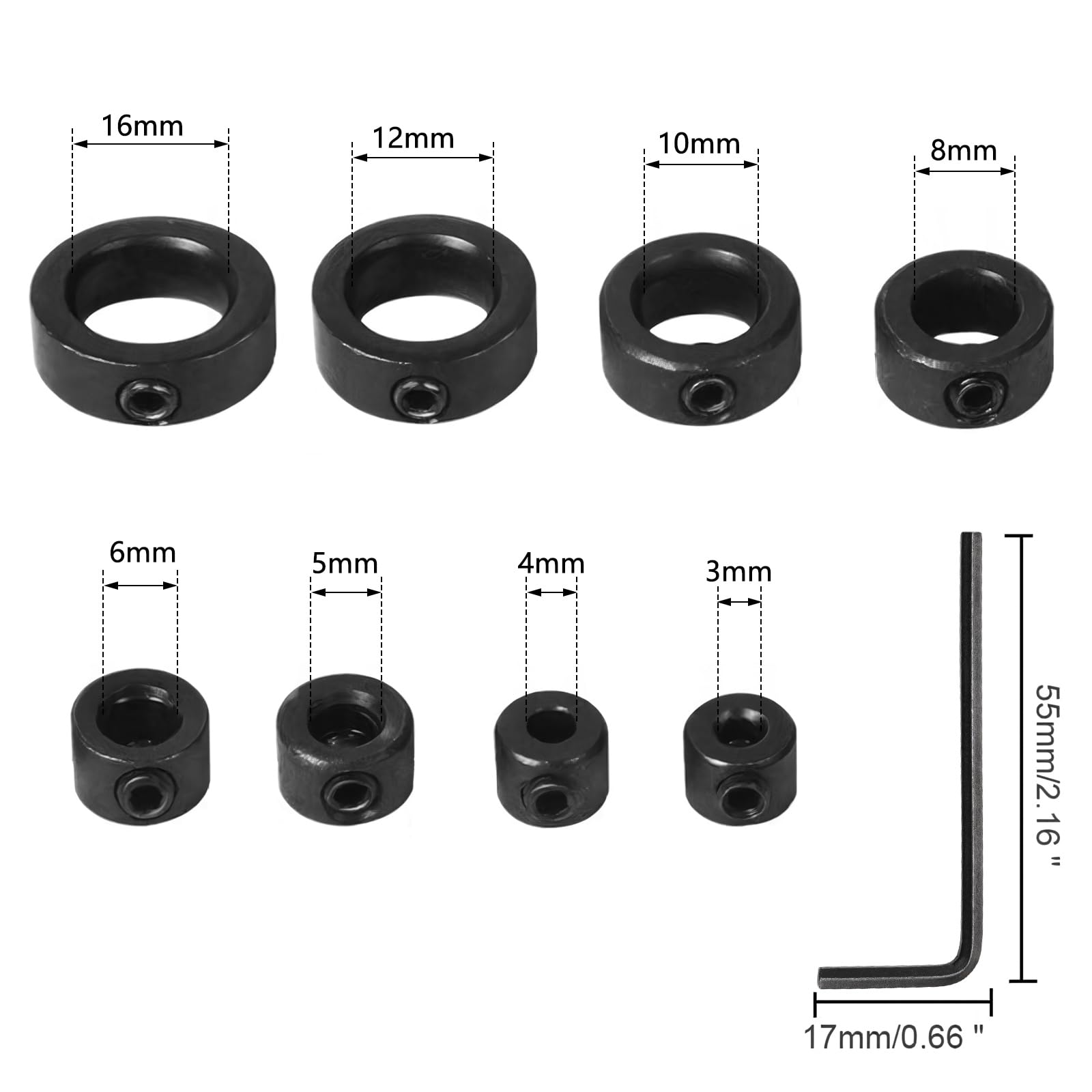 Nutmanel 8Pcs Drill Bit Depth Stop Collar Set, Drill Depth Stop with Hexagon Wrench 3 4 5 6 8 10 12 16mm - Image 3