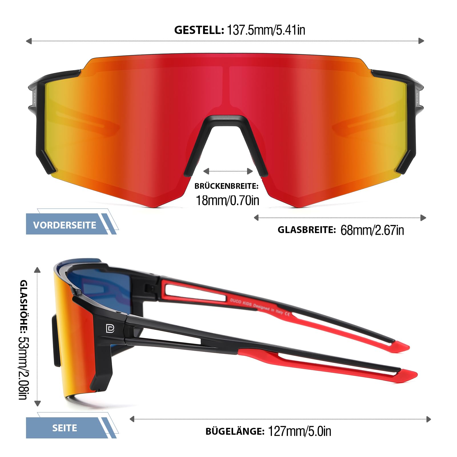 DUCO Polarizzato Gioventù Sport Ciclismo Ombra Luce Montatura UV400 Bambino Ragazzi Ragazze Baseball Occhiali da Sole 8-16 Anni DK310