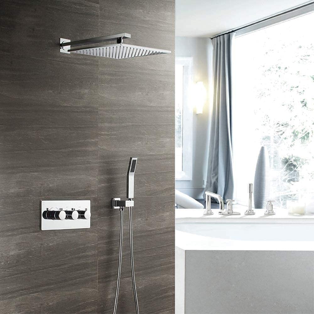 Aycdl Silver Shower Head In-Wall 30Cm Square Thermostatic Shower Set Copper Shower Faucet Top Spray Shower System 2 Modes Home Interesting Life