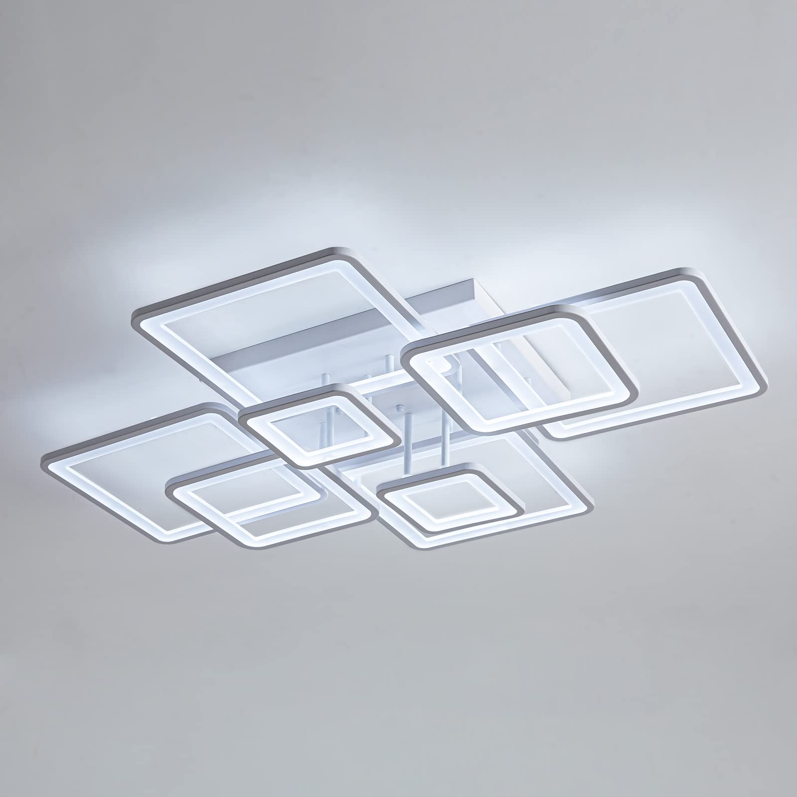 Photo 1 of Modern Dimmable LED Ceiling Lights, White Flush Mount Light Fixtures with Remote Control, Large Square 8-Ring Lamps for Living Room, Bedroom, 100W