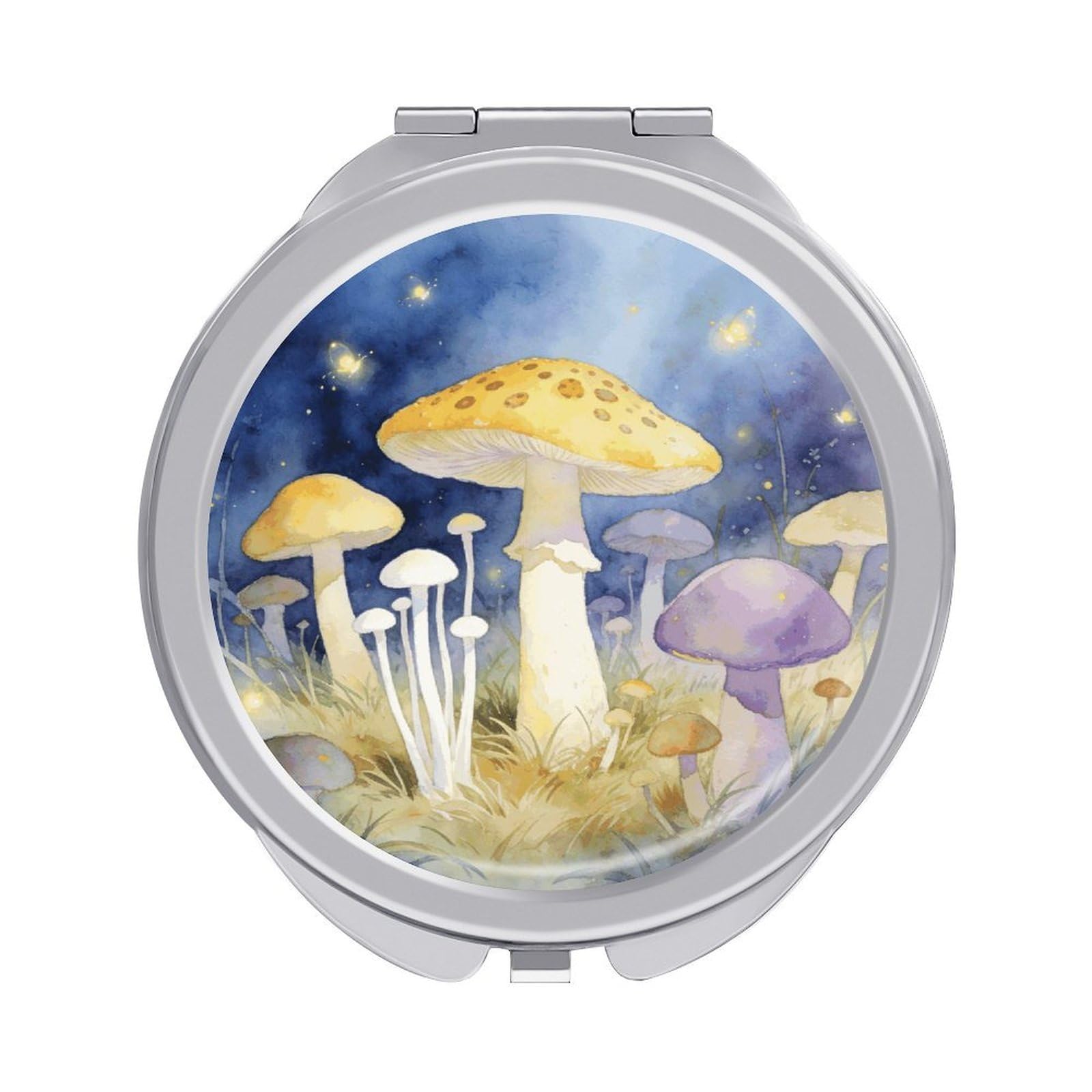 LZQPOEAS Mushroom Compact Mirror, Double-Sided Folding Makeup Mirror, Durable Metal Travel Pocket Mirror for Purse, Portable Round Touch-Up Mirror for Table Gifts and Everyday Use