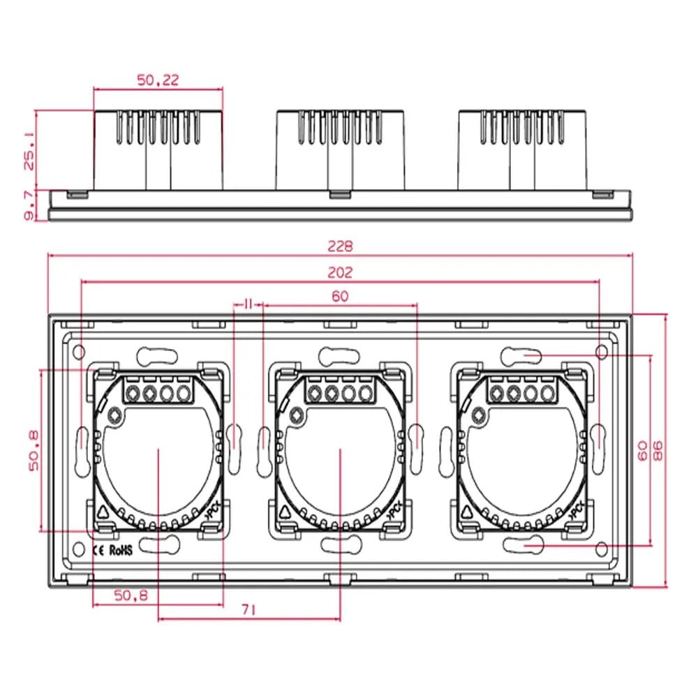 Interruptor Tactil Interruptor de luz táctil 1 vía y con panel vidrio templado, 86 x 228 mm(Grey)