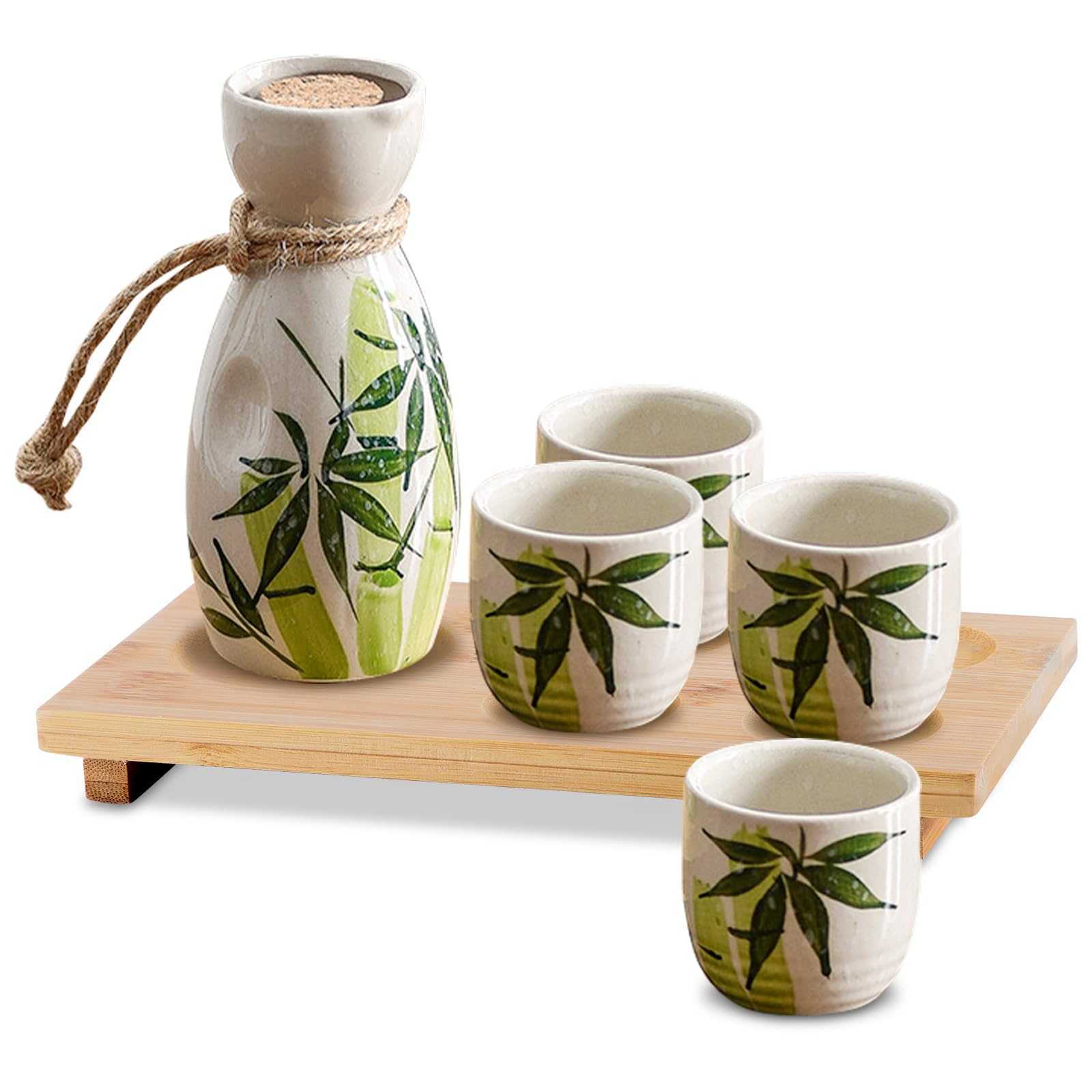 With Warmer Japanese - Ceramic Tokkuri Bottle & 6 Ochoko Cups