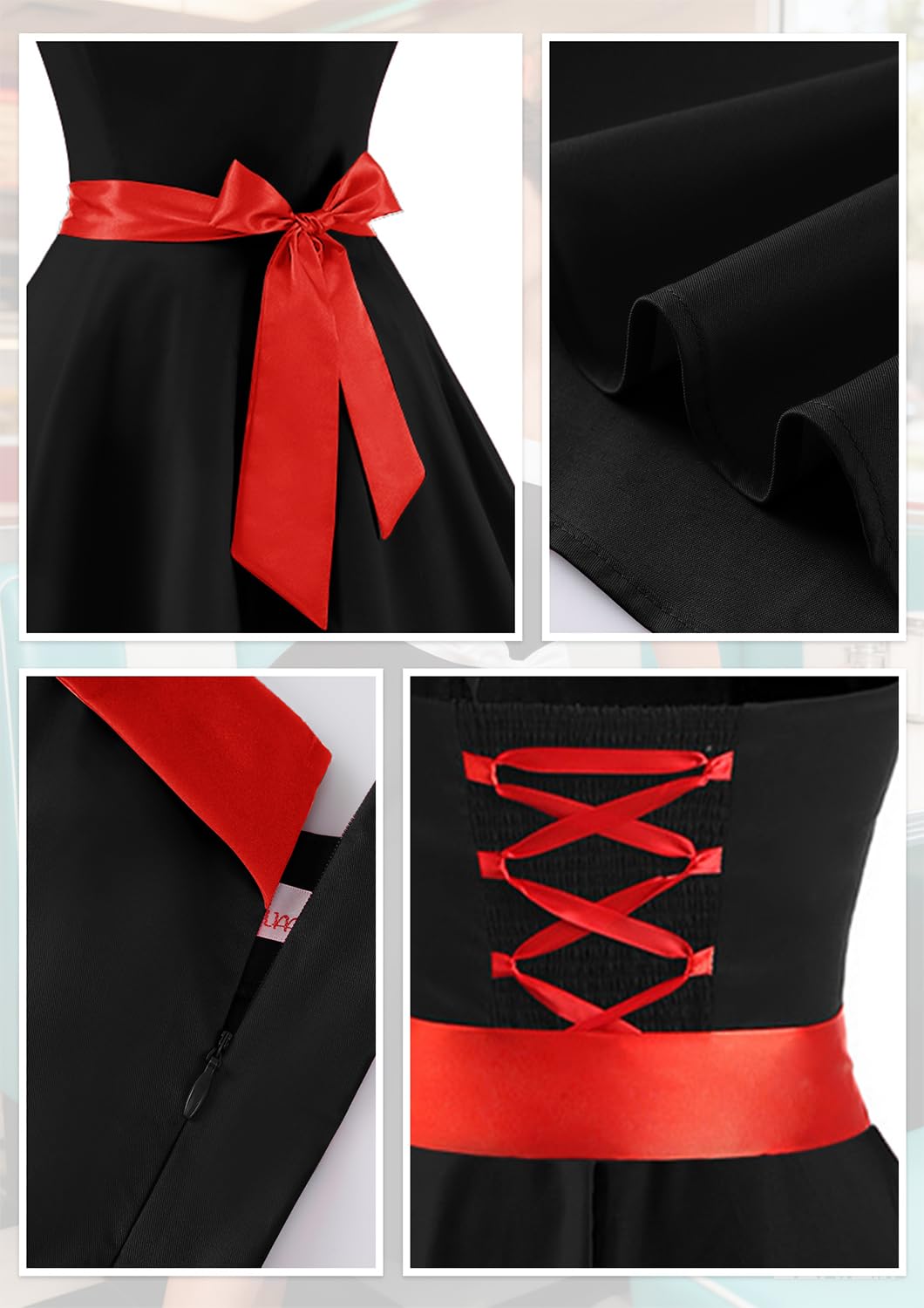 Sexy Robe Rétro Vintage Femme Année 40 50 60 Robe de Cocktail Rockabilly Décolleté