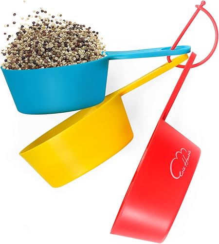 Juego de tazas medidoras, 3 tazas medidoras de plástico coloridas, gran capacidad, 2 tazas de 1-34 tazas de 1-12 tazas para ingredientes líquidos