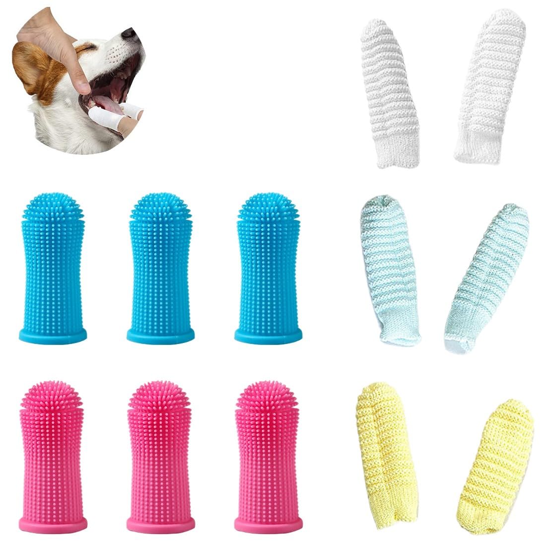 12Pcs Cepillo Dientes Perro, 360º Cepillo de Dientes para Perros de Dedo, Kit de Cepillo de Dientes de Limpieza de Dientes de Silicona para Perros, Cachorros, Gatos y Mascotas Pequeñas Cuidado