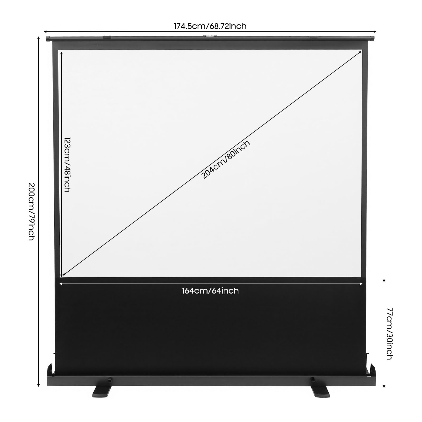 Schermo per proiettore estensibile, 80 pollici, 4:3, barre di supporto a forma di X, angolo di visione di 120°, facile da usare, schermo treppiede HD, superficie di proiezione per presentazioni home