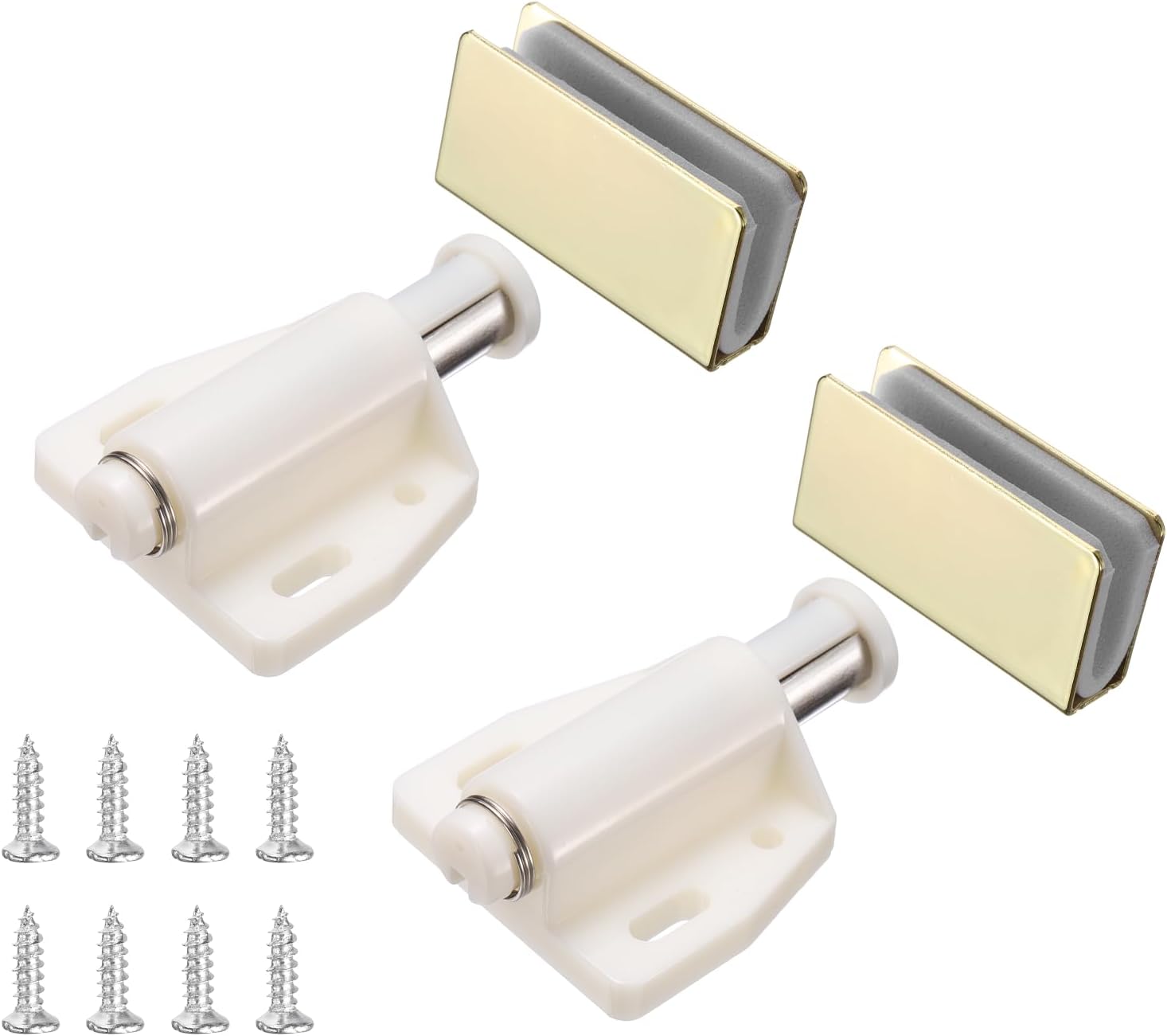 uxcell 2Pcs Magnetic Touch Push Open Latch, Glass Door Catch Latch Closures Single Magnetic Catch Latches with Clamp and Screw for 3-6mm Door for Drawer Cupboard Closet, Gold