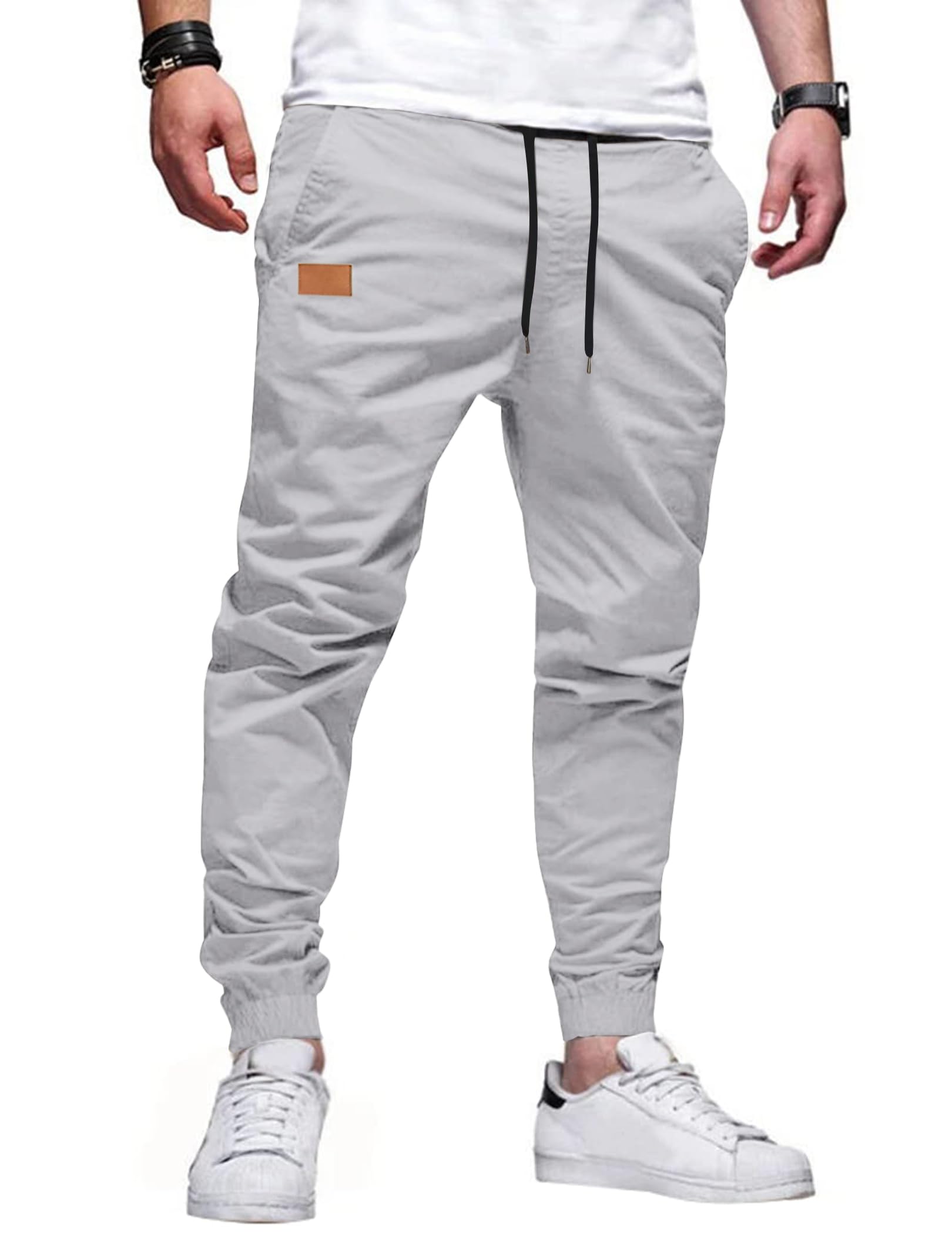 TARAINYA Pantaloni Uomo Cotone Jogging Chino Cargo con Tasche Laterali Coulisse Vita Elastica Casual