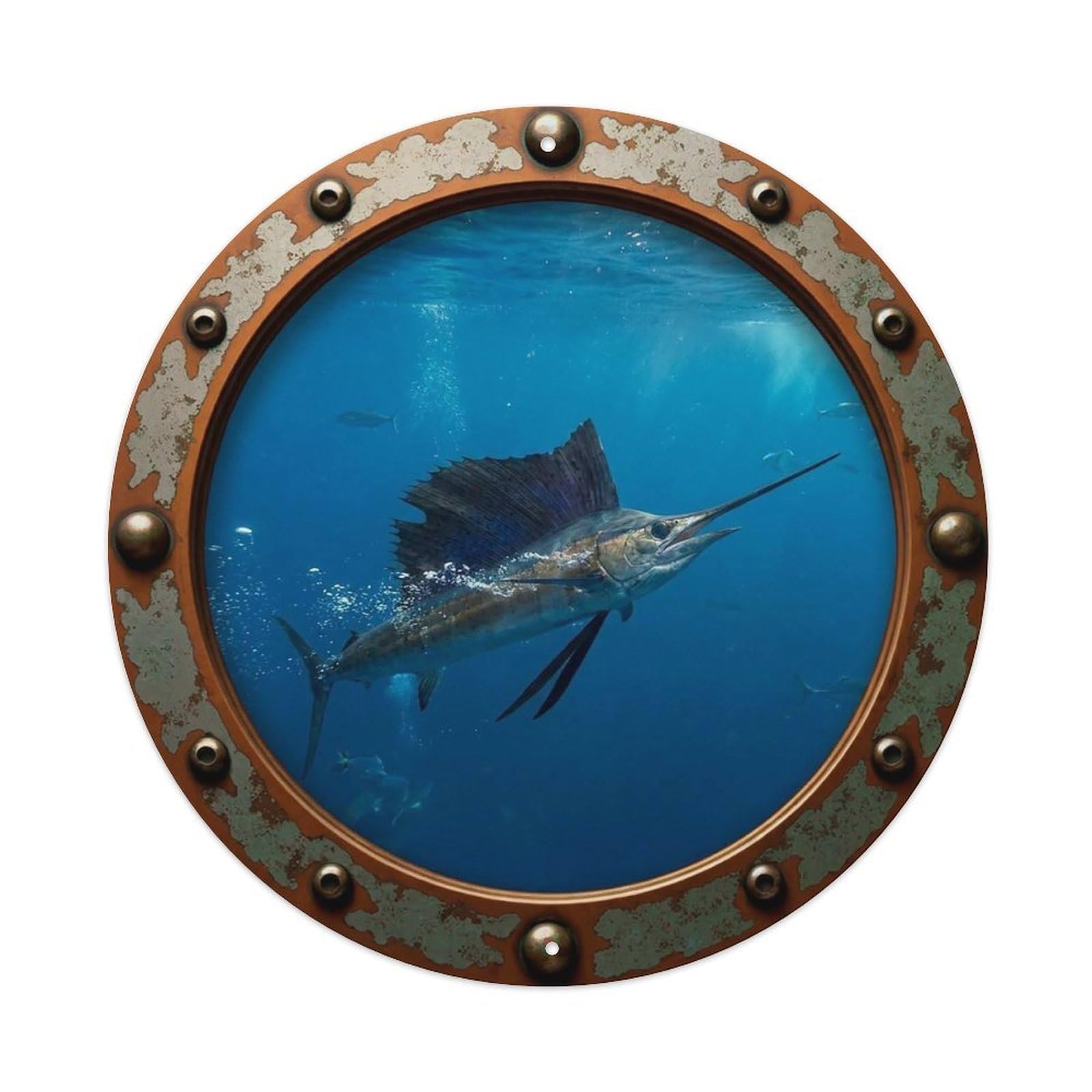 Gead 8X8inch Style Vintage Porthole Sailfish Nautical Window View Metal Tin Sign
