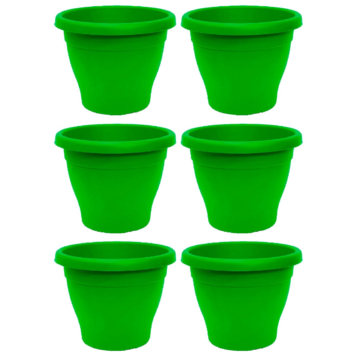 Confezione da 6 vasi rotondi in plastica per piante e fiori mediterranei con fori inferiori. Contenitori per fioriere da giardino per esterni, terrazze, balconi e interni della casa (20 cm, verde
