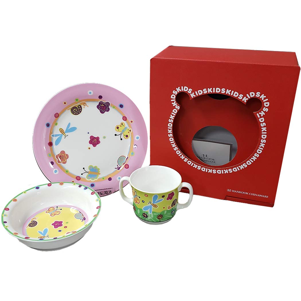Hankook Chinaware Korean Fine Bone China Kiddy Set, Dinnerware, Dojagi, bowls, Boys and Girls (Picnic 3)