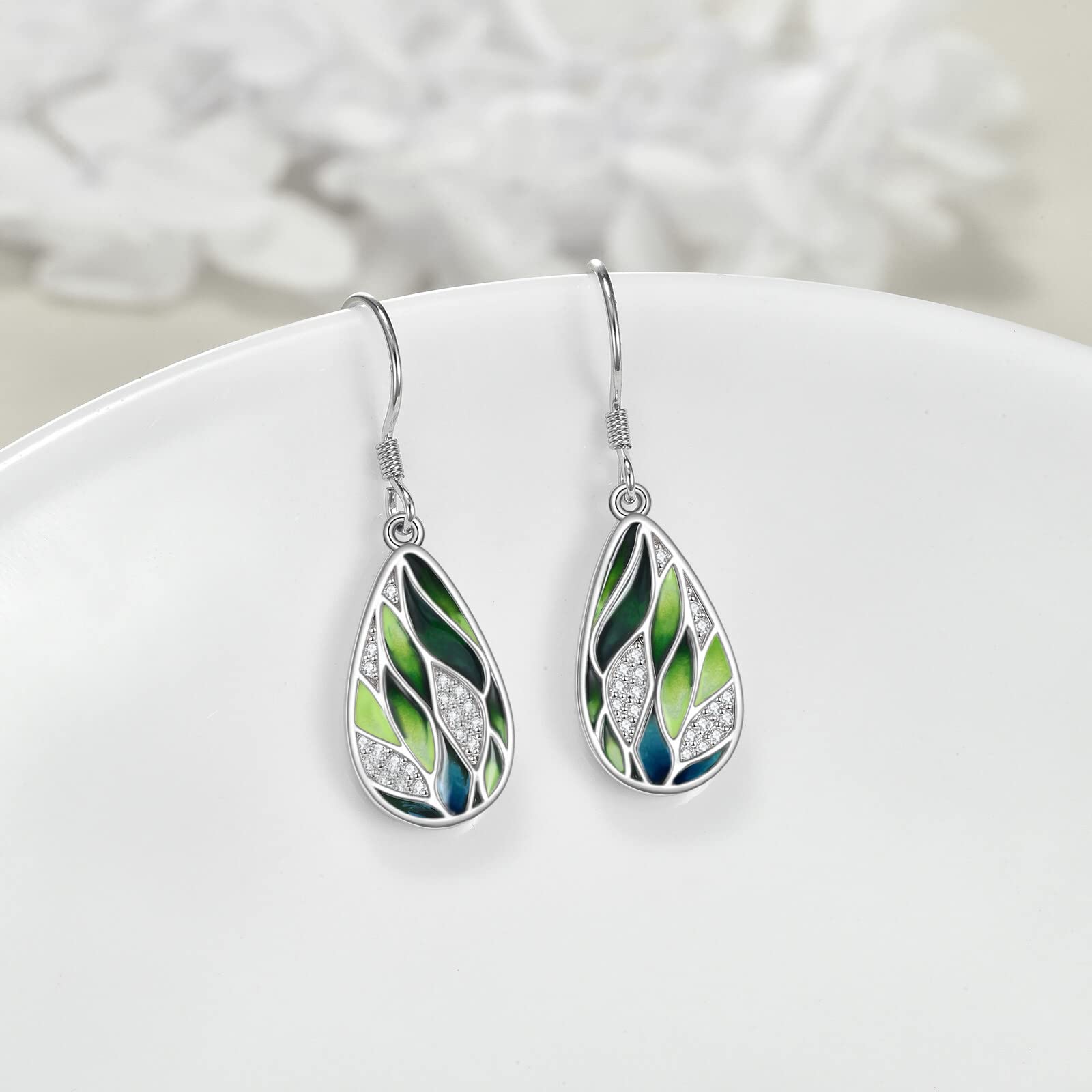 POPLYKE 925 Sterling Silber Träne Ohrringe Dangle Berg Filigrane Sonnenblume Biene Libelle Leben Baum Ohrringe für Frauen Mädchen Abalone Shell Türkis Schmuck Geburtstag Mütter Tag Geschenke für Mama