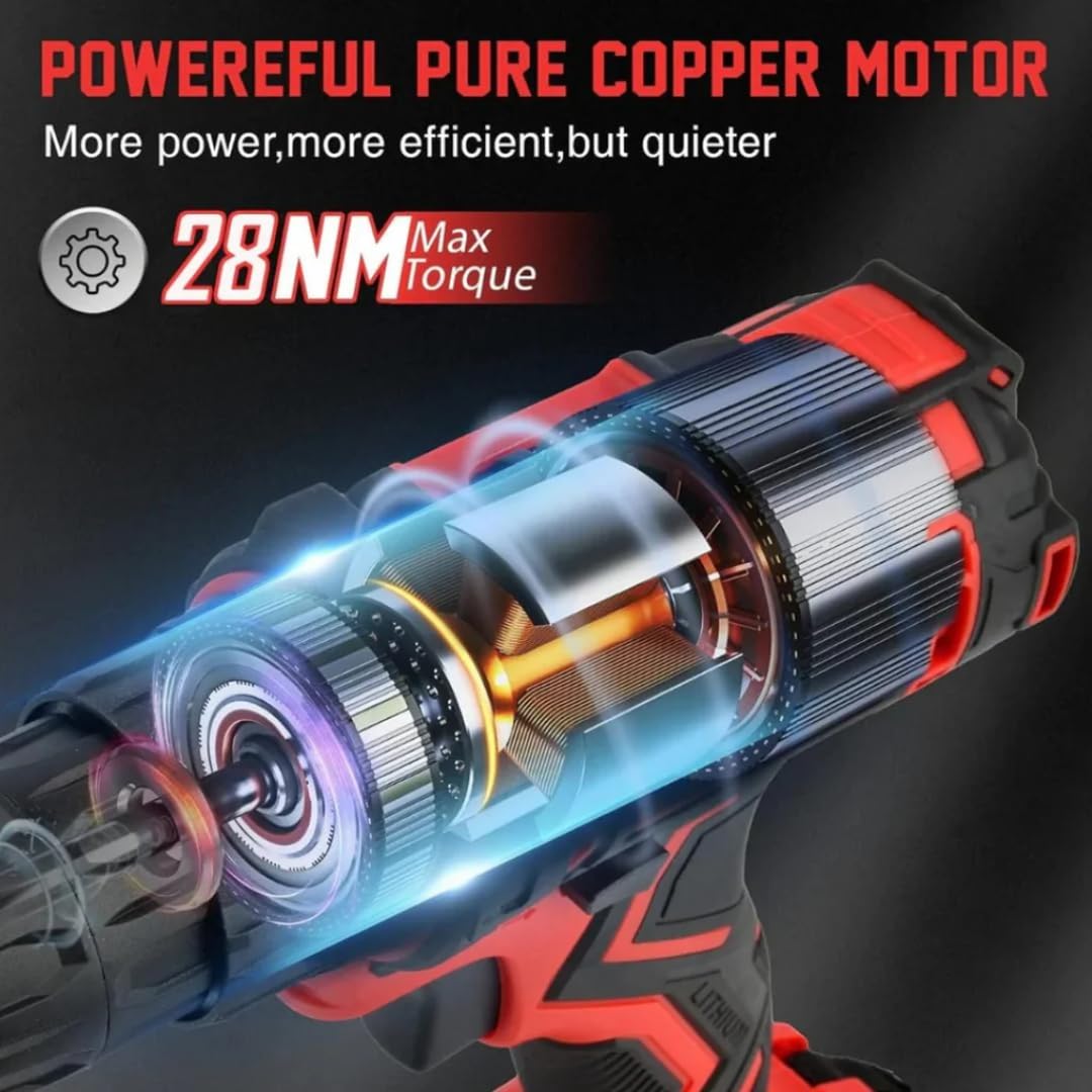 JPT Heavy-Duty 21V Impact Cordless Drill Machine | 28N.M Torque | 0-1350RPM Speed | 25+3 Gears Setting | 2 Speed Modes | Bright LED Light | Forward & Reverse | 2000mAh Battery | Fast Charger - Image 7 thumbnail