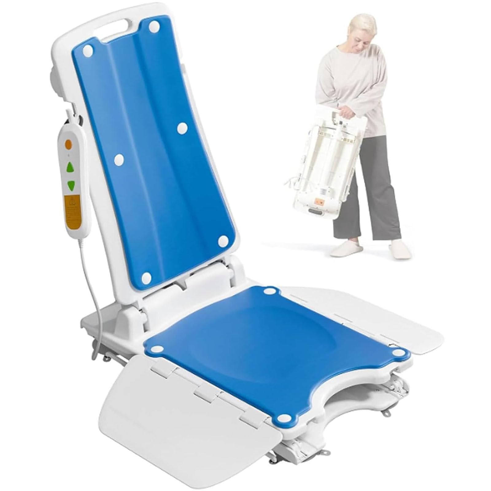 Sollevatore elettrico per anziani, sollevatore a pavimento, impermeabile, design pieghevole, telecomando, altezza regolabile (8 - 50 cm), capacità 136 kg