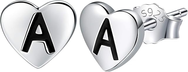 Lydreewam 925 Sterling Silver Love Letter A-Z earrings for Women, Diameter 8mm