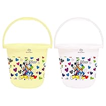 Heart Home Disney Team Mickey Print Unbreakable Virgin Plastic Strong Bathroom Bucket ,16 LTR (Cream & White)-Pack of 2 -HS_35_HEARTHS17419