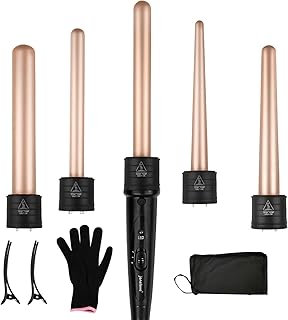 5 in 1 Wand Curling Iron Set - Janelove Ceramic Hair Curling Iron 1-1/4 , 410℉ Natural Looking Waves Curling Wand Set for ...
