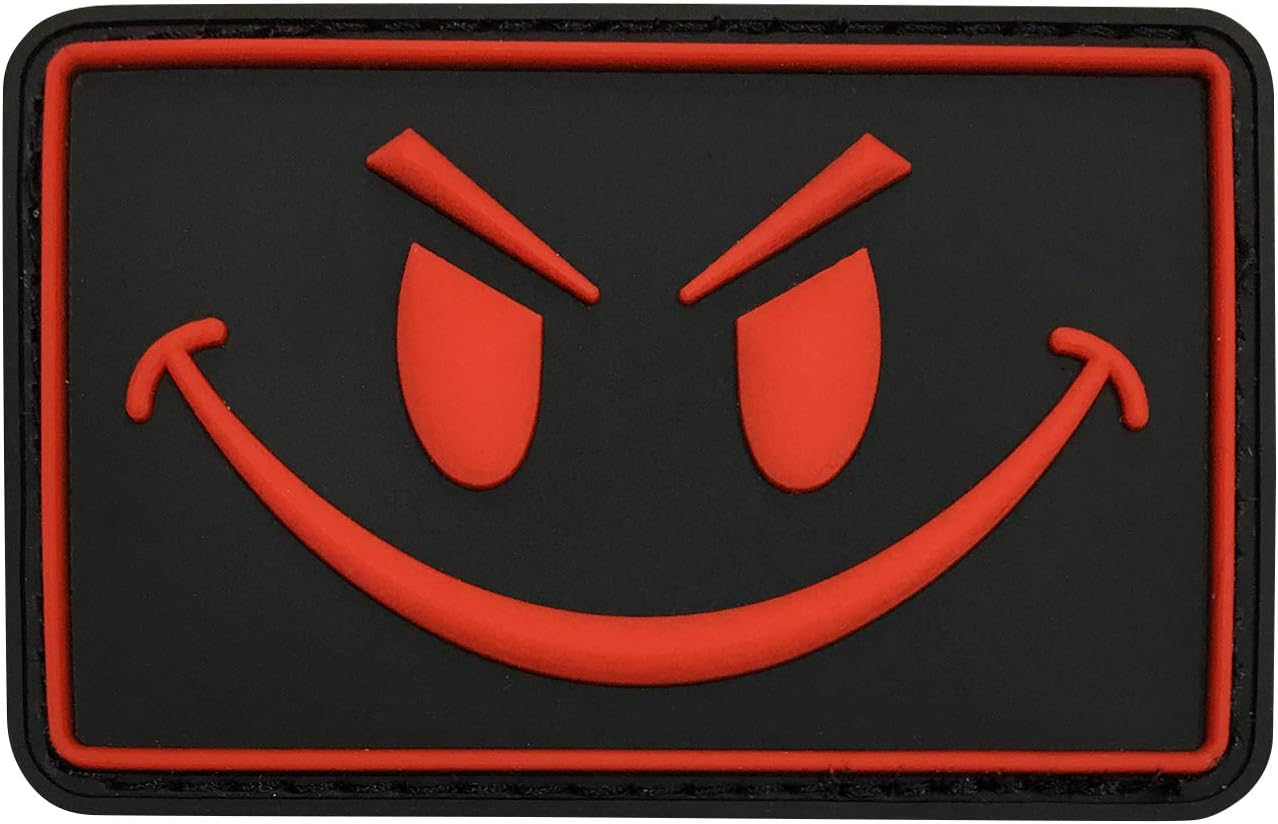 Original Smiley Face Embroidered/PVC Rubber Morale Velcro Hook Loop Backing Patch (Red, PVC)
