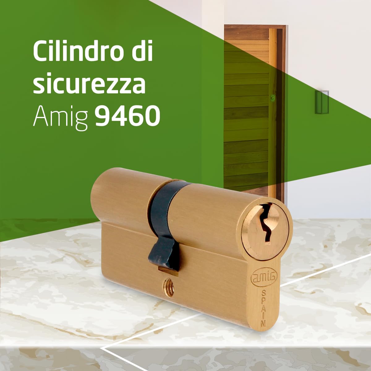 AMIG - Cilindro Serratura di Sicurezza per Porte in Legno - Misura 54 (27-27) mm - 5 Pini - Antiforo - Leva di 15 mm - Include 3 Chiavi in Ottone - Finitura Opaca